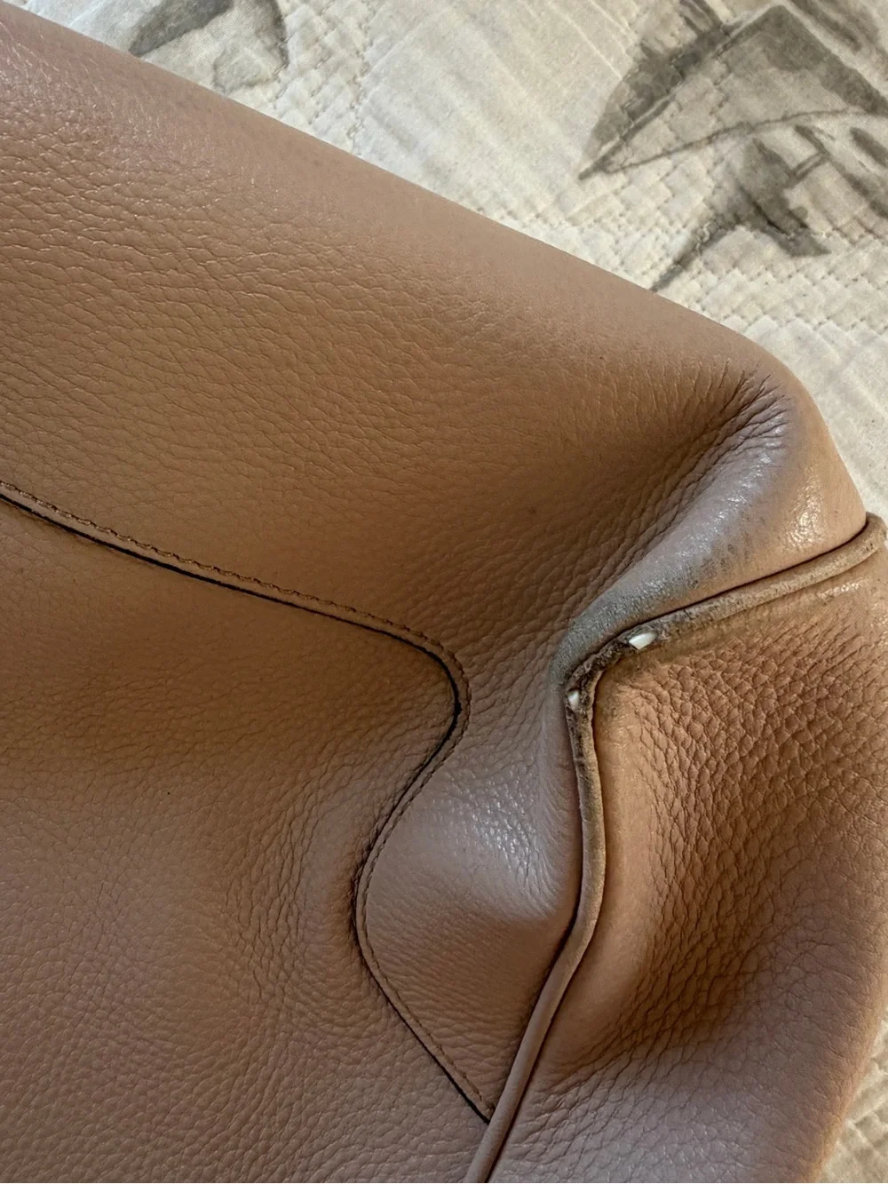 Tory Burch Blush Taupe Pebbled Leather Tote with Gold Logo